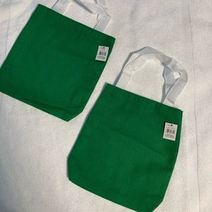 2 Pc set Cotton Cloth mini green tote goodies bags, books size 8” X 8”